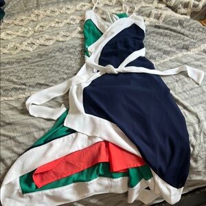 New York & Company Navy, Green, and Coral Midi Dress